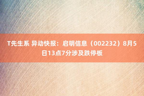 T先生系 异动快报：启明信息（002232）8月5日13点7分涉及跌停板